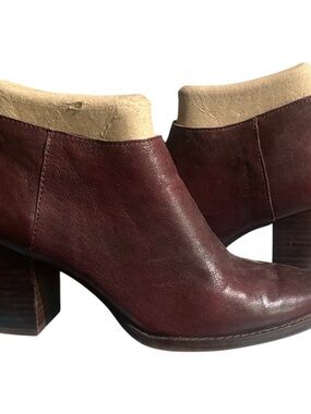 Lucky Brand Women's Burgundy Leather Ankle Booties with Block Heel